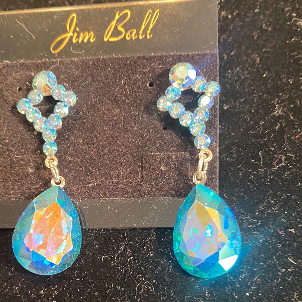 Jim Ball Blue Teardrop Crystal Drop Earrings